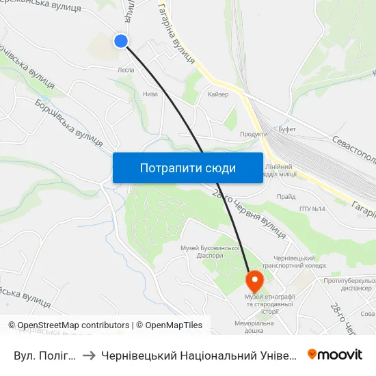 Вул. Полігонівська to Чернівецький Національний Університет Ім.Ю.Федьковича map