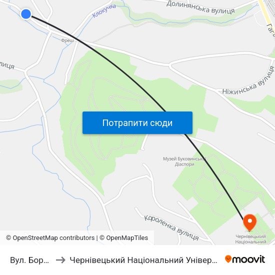 Вул. Борщівська to Чернівецький Національний Університет Ім.Ю.Федьковича map