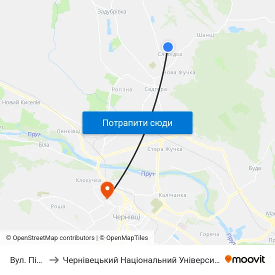 Вул. Північна to Чернівецький Національний Університет Ім.Ю.Федьковича map