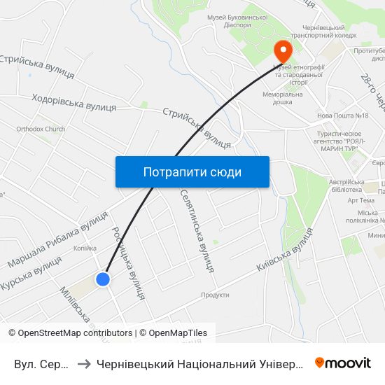 Вул. Сергіївська to Чернівецький Національний Університет Ім.Ю.Федьковича map