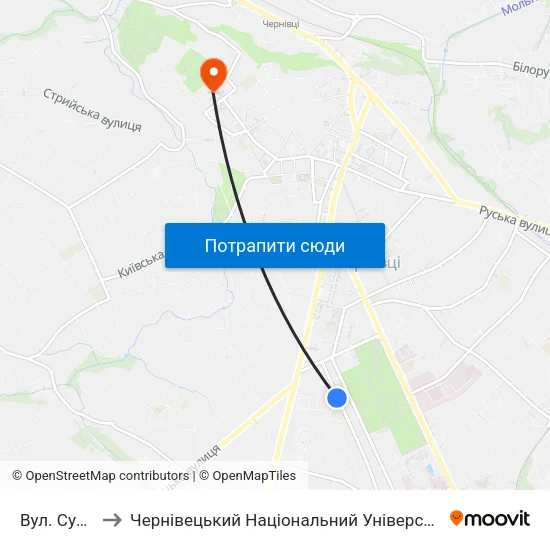 Вул. Суворова to Чернівецький Національний Університет Ім.Ю.Федьковича map