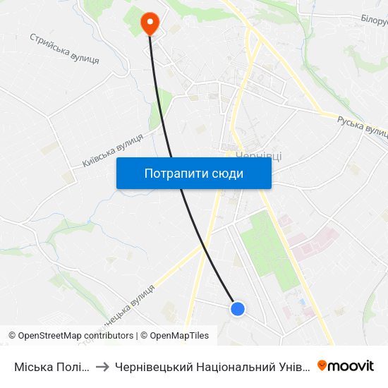 Міська Поліклініка №5 to Чернівецький Національний Університет Ім.Ю.Федьковича map
