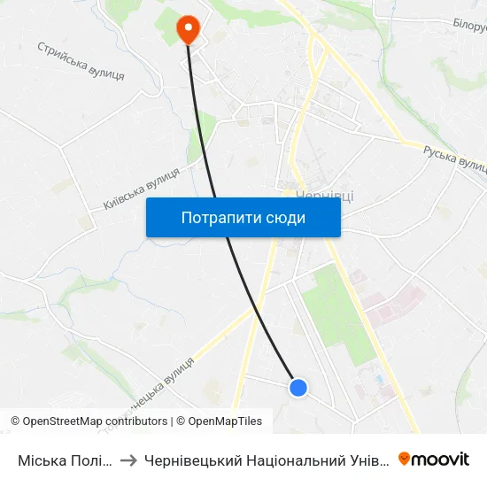 Міська Поліклініка №5 to Чернівецький Національний Університет Ім.Ю.Федьковича map