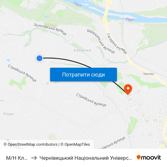 М/Н Клокучка to Чернівецький Національний Університет Ім.Ю.Федьковича map