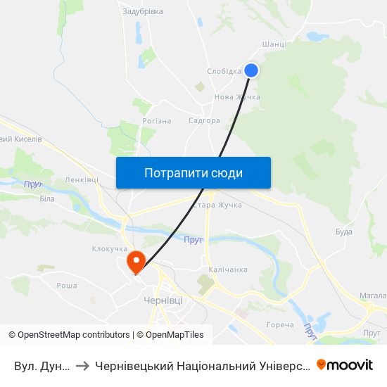 Вул. Дунайська to Чернівецький Національний Університет Ім.Ю.Федьковича map