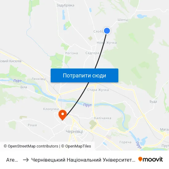 Атерлея to Чернівецький Національний Університет Ім.Ю.Федьковича map