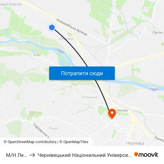 М/Н Ленківці to Чернівецький Національний Університет Ім.Ю.Федьковича map