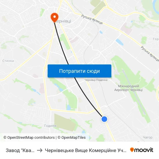 Завод "Кварц" to Чернівецьке Вище Комерційне Училище map