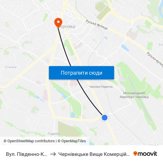 Вул. Південно-Кільцева to Чернівецьке Вище Комерційне Училище map