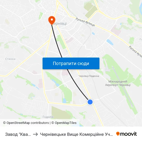 Завод "Кварц" to Чернівецьке Вище Комерційне Училище map