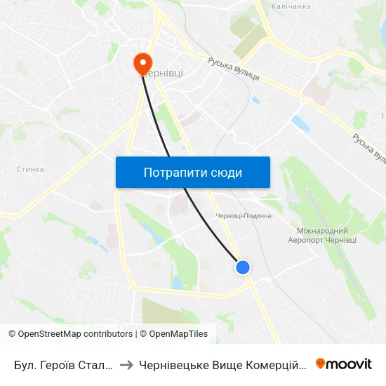 Бул. Героїв Сталінграда to Чернівецьке Вище Комерційне Училище map
