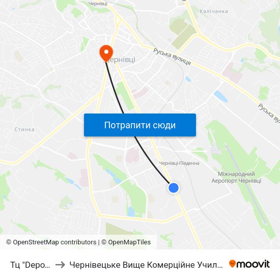 Тц "Depo'T" to Чернівецьке Вище Комерційне Училище map
