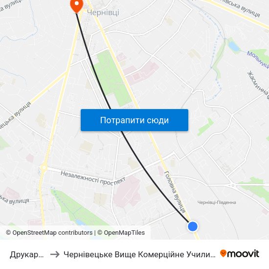 Друкарня to Чернівецьке Вище Комерційне Училище map