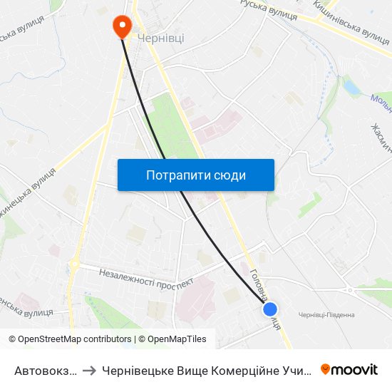 Автовокзал to Чернівецьке Вище Комерційне Училище map