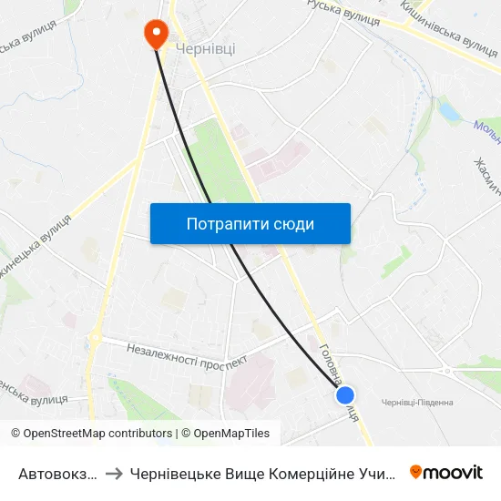 Автовокзал to Чернівецьке Вище Комерційне Училище map