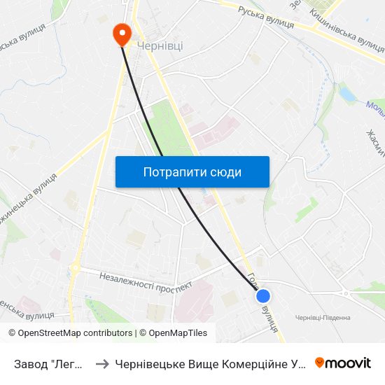 Завод "Легмаш" to Чернівецьке Вище Комерційне Училище map