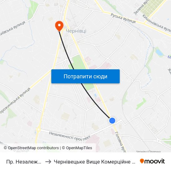 Пр. Незалежності to Чернівецьке Вище Комерційне Училище map