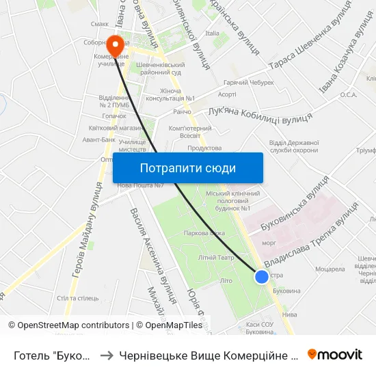 Готель "Буковина" to Чернівецьке Вище Комерційне Училище map