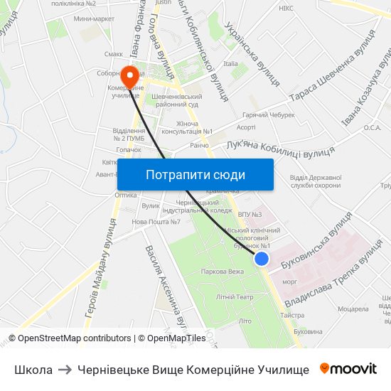 Школа to Чернівецьке Вище Комерційне Училище map