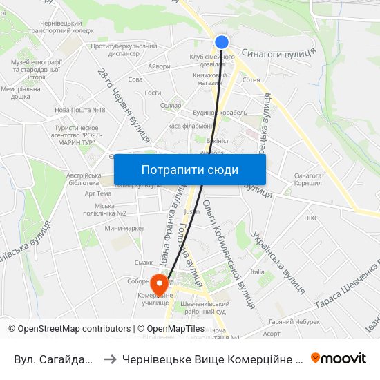 Вул. Сагайдачного to Чернівецьке Вище Комерційне Училище map