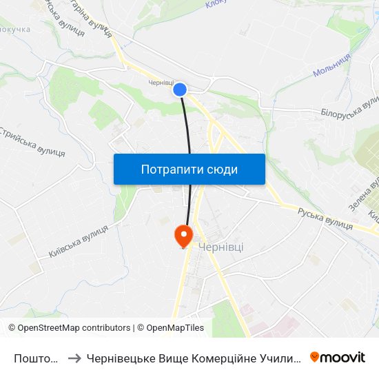 Поштова to Чернівецьке Вище Комерційне Училище map