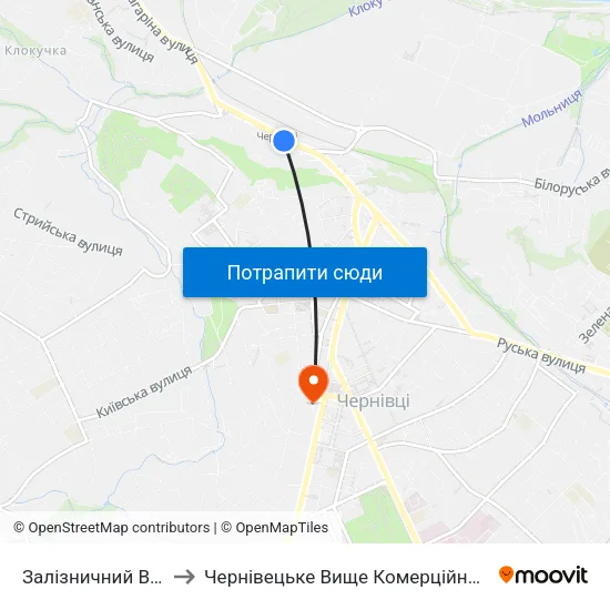 Залізничний Вокзал to Чернівецьке Вище Комерційне Училище map