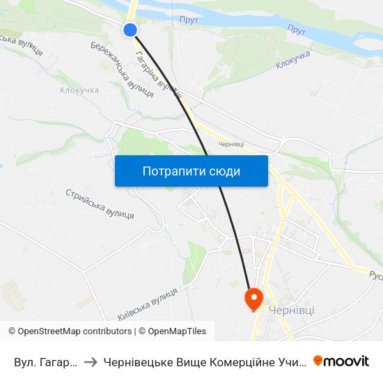 Вул. Гагаріна to Чернівецьке Вище Комерційне Училище map
