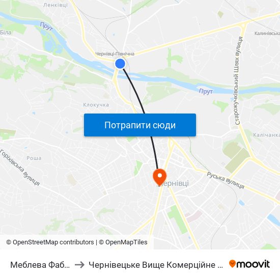 Меблева Фабрика to Чернівецьке Вище Комерційне Училище map