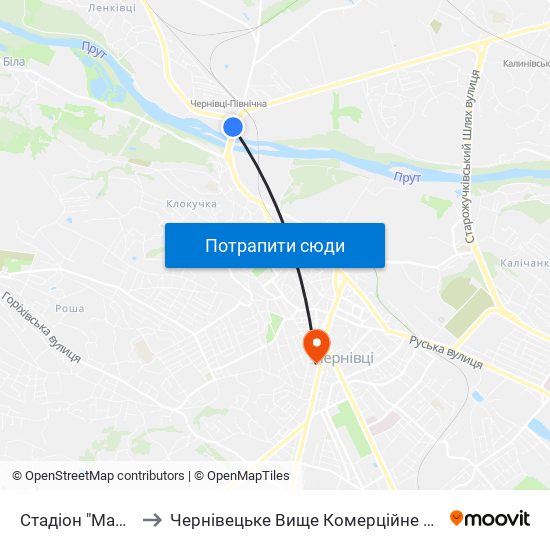 Стадіон "Мальва" to Чернівецьке Вище Комерційне Училище map