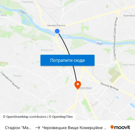 Стадіон "Мальва" to Чернівецьке Вище Комерційне Училище map