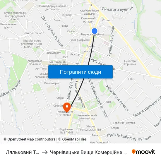 Ляльковий Театр to Чернівецьке Вище Комерційне Училище map