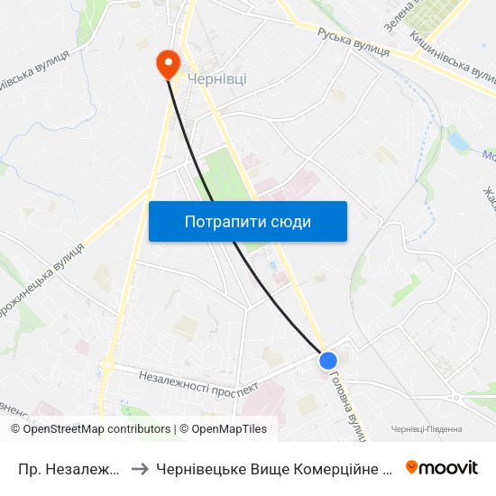 Пр. Незалежності to Чернівецьке Вище Комерційне Училище map
