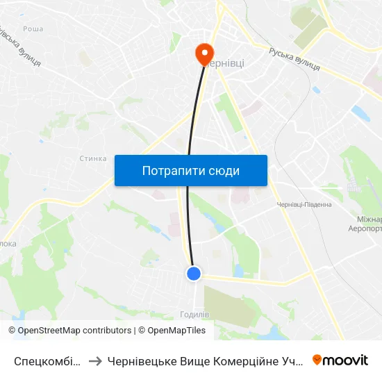Спецкомбінат to Чернівецьке Вище Комерційне Училище map