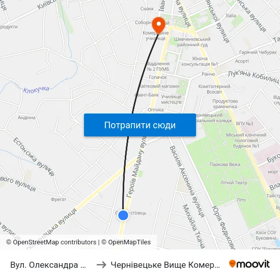 Вул. Олександра Щербанюка to Чернівецьке Вище Комерційне Училище map