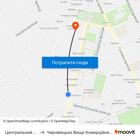 Центральний Ринок to Чернівецьке Вище Комерційне Училище map