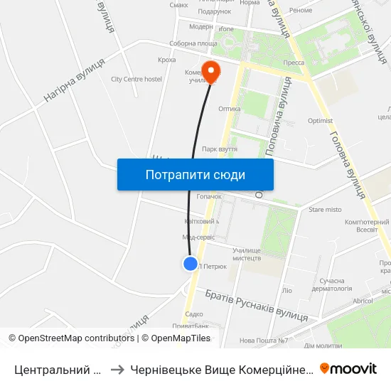 Центральний Ринок to Чернівецьке Вище Комерційне Училище map