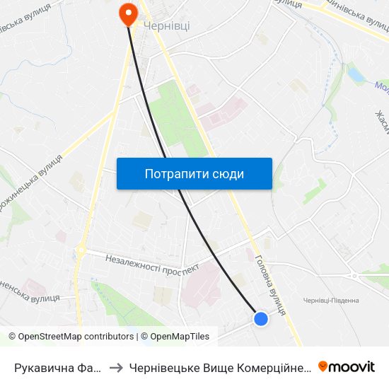 Рукавична Фабрика to Чернівецьке Вище Комерційне Училище map