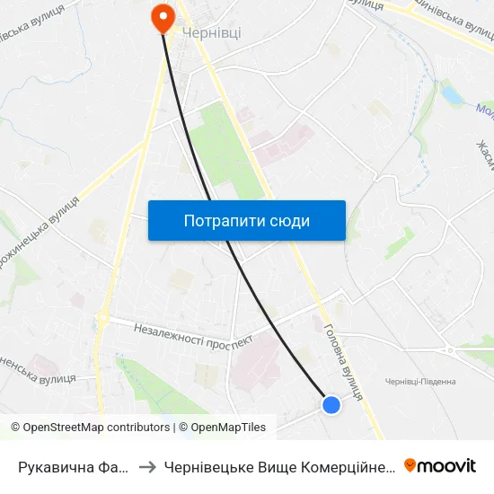 Рукавична Фабрика to Чернівецьке Вище Комерційне Училище map