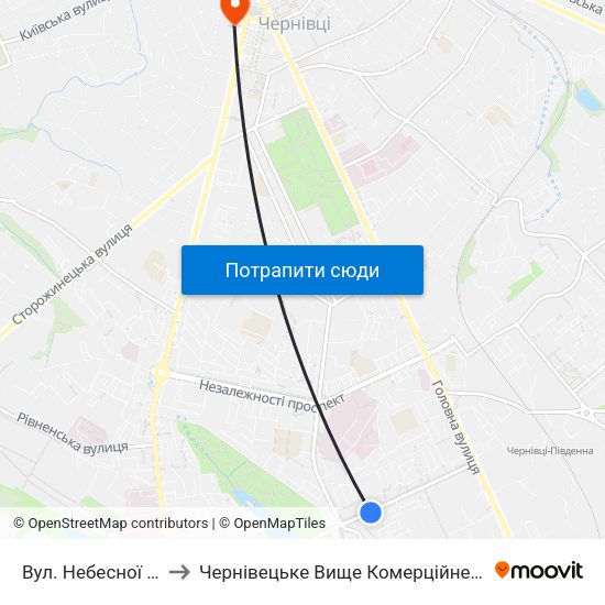 Вул. Небесної Сотні to Чернівецьке Вище Комерційне Училище map