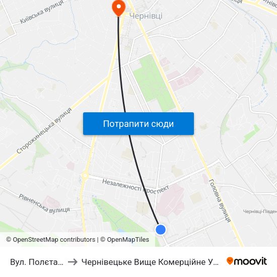 Вул. Полєтаєва to Чернівецьке Вище Комерційне Училище map