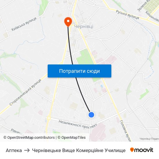 Аптека to Чернівецьке Вище Комерційне Училище map