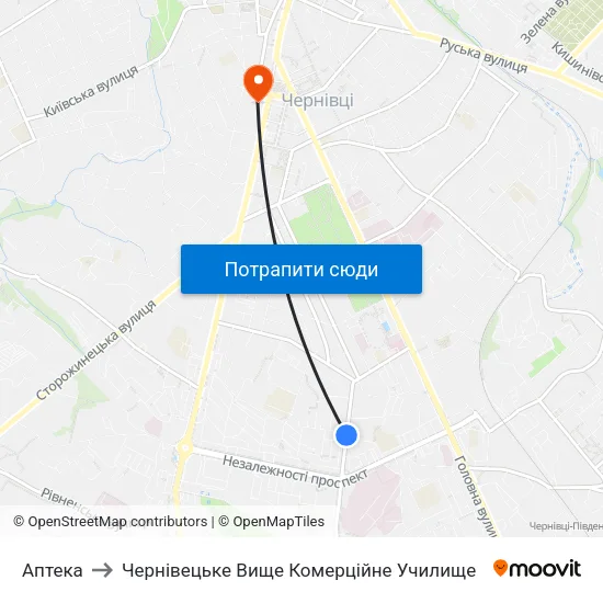 Аптека to Чернівецьке Вище Комерційне Училище map
