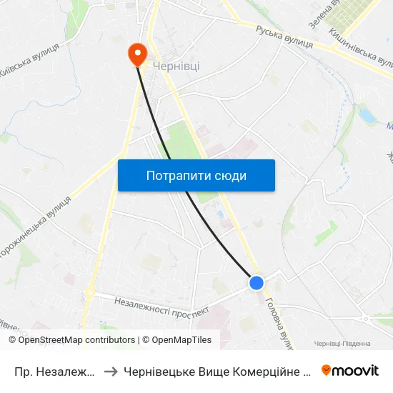 Пр. Незалежності to Чернівецьке Вище Комерційне Училище map