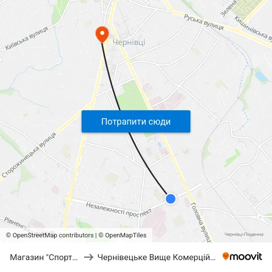 Магазин "Спорттовари" to Чернівецьке Вище Комерційне Училище map