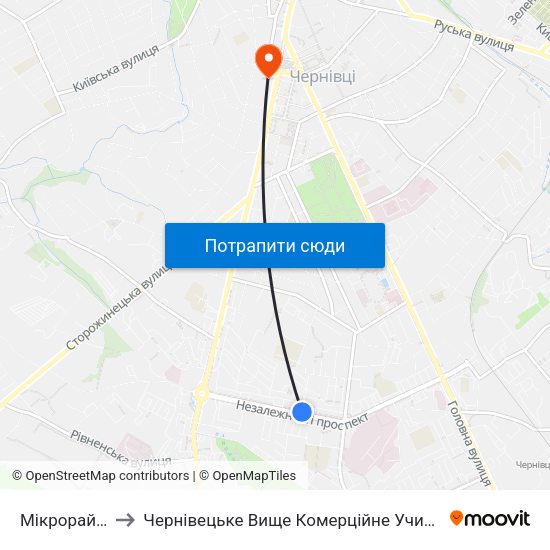 Мікрорайон to Чернівецьке Вище Комерційне Училище map