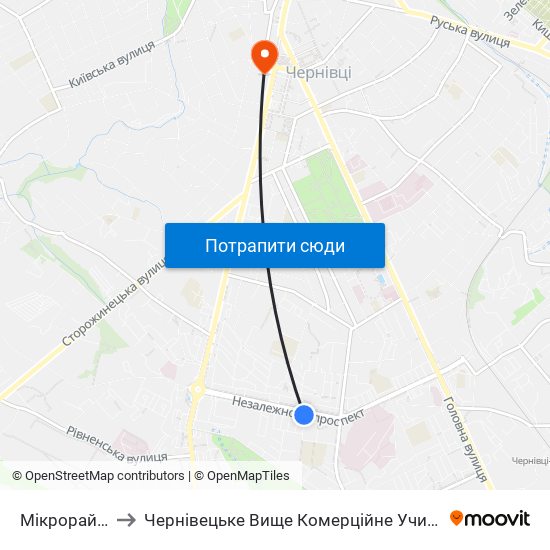 Мікрорайон to Чернівецьке Вище Комерційне Училище map