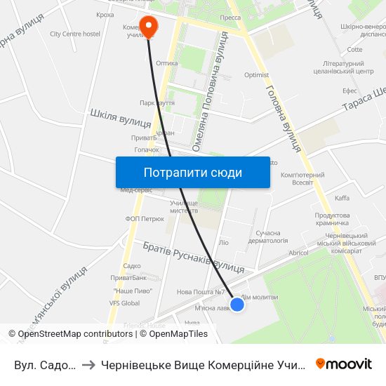 Вул. Садова to Чернівецьке Вище Комерційне Училище map