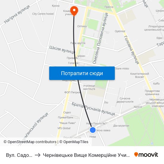 Вул. Садова to Чернівецьке Вище Комерційне Училище map
