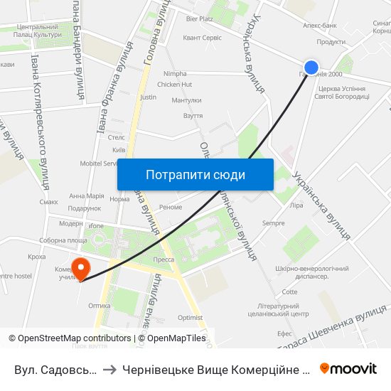 Вул. Садовського to Чернівецьке Вище Комерційне Училище map