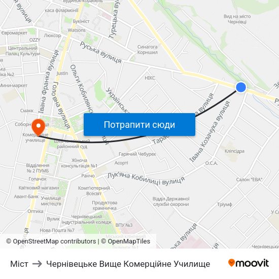 Міст to Чернівецьке Вище Комерційне Училище map